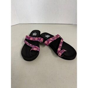 Muk Luks Womens Purple Floral Strappy Toe Loop Platform Slide Sandals Size 9